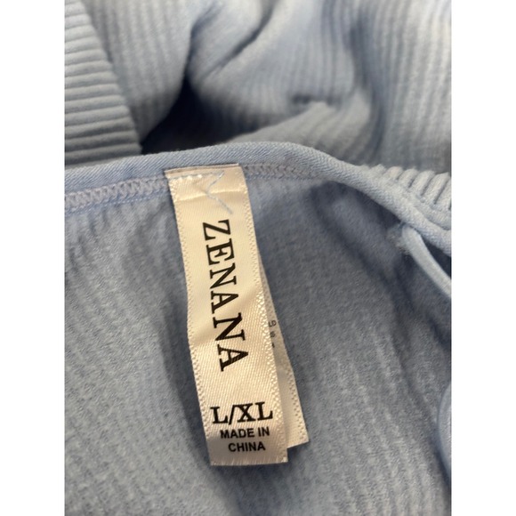 Zenana Ribbed Seamless Cami Crop Top Set Black & Light Blue L/XL - Picture 3 of 4